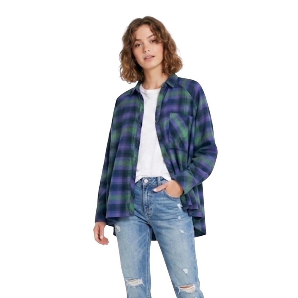 BDG Urban Outfitters Womens Flannel Shirt Sz S Plaid Oversized Grunge Granola